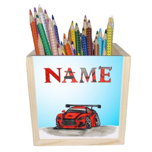 Car wooden pen box personalized e.g. B. with name and font choice | 10x10x10cm | Pen holder | Desk organizer