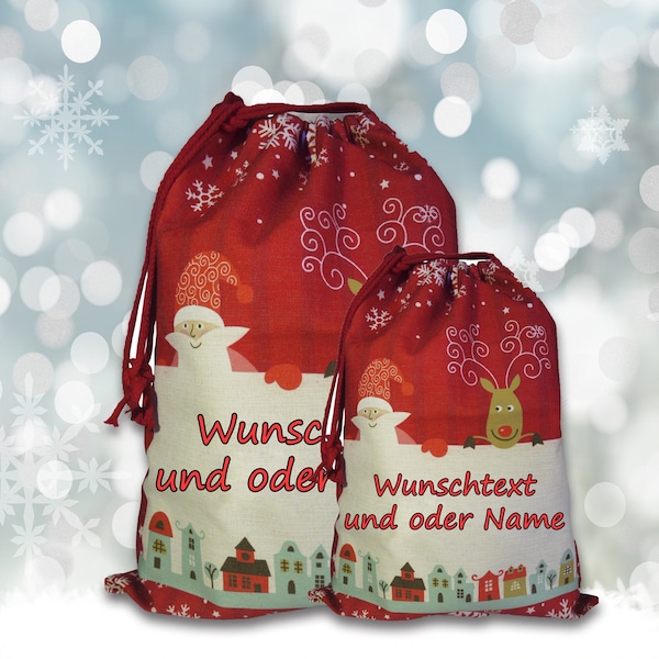 Nikolaussack personalisiert | Nikolaussäckchen mit Namen in 2 Größen | Text, Spruch | Nikolaus Jutesack | Weihnachtsbeutel