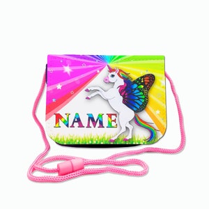 Kinder Brustbeutel mit Name / Einhorn / Klettverschluss Schnur Klarsichtfach / personalisierbar / Geldbörse zum Umhängen / Geldbeutel