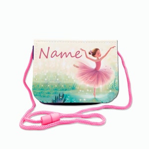 Kinder Brustbeutel mit Name / Ballerina / Klettverschluss Schnur Klarsichtfach / personalisierbar / Geldbörse zum Umhängen / Geldbeutel