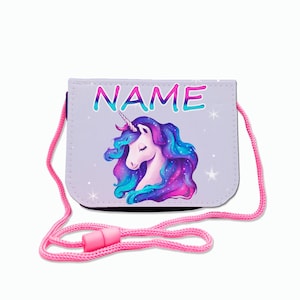 Kinder Brustbeutel mit Name / Galaxy Einhorn / Klettverschluss Schnur Klarsichtfach / personalisierbar / Geldbörse zum Umhängen / Geldbeutel