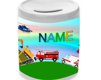 Money box motif vehicles with name / customizable / money box / piggy bank