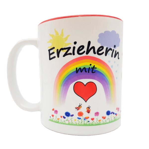 Tasse  Erzieherin mit Herz personalisiert | Wahlweise auch Lehrerin Tagesmutter Kinderärztin | Tasse mit Wunschtext als DANKE