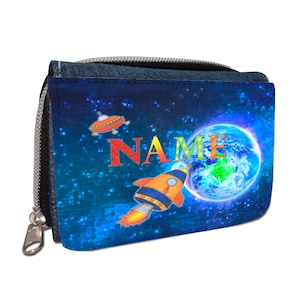 Rakete Geldbörse mit Namen / Geldbeutel Portemonnaie / Personalisierbar / für Kinder / Geschenk zur Einschulung Schultüte Geldgeschenk