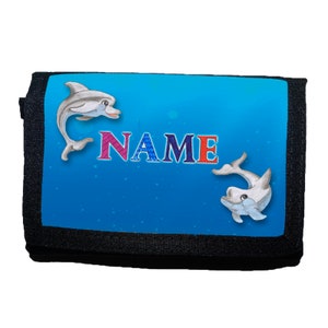 Kinder Geldbörse mit Name / Delfin / Geldbeutel / Personalisierbar / Meer / Ozean