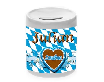 Money box motif Bavarian boy Lausbua with name / customizable / Oktoberfest / money box / piggy bank
