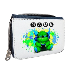 Zocker-Monster Geldbörse mit Namen / Geldbeutel Portemonnaie / personalisierbar / Kinder / Geschenk zur Einschulung Schultüte Geldgeschenk