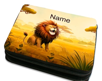 Pencil case personalized e.g. with name including content motif lion