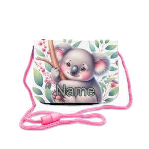Kinder Brustbeutel mit Name / Koala / Klettverschluss Schnur Klarsichtfach / personalisierbar / Geldbörse zum Umhängen