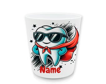 Tooth Superhero Toothbrush Cup, Plastic with Name | Personalized Kids Drinking Cup | Brushing Teeth | BPA-Free Plastic Cup