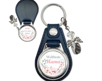 Personalized keychain with guardian angel | World's best custom text | Faux leather | Mother's Day gift