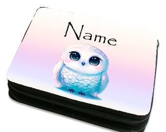 Pencil case personalized e.g. with name including contents motif snowy owl