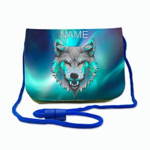 Kinder Brustbeutel mit Name / Wolf / Klettverschluss Schnur Klarsichtfach / personalisierbar / Geldbörse zum Umhängen / Geldbeutel