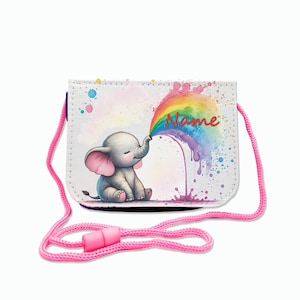 Kinder Brustbeutel mit Name / Elefant / Klettverschluss Schnur Klarsichtfach / personalisierbar / Geldbörse zum Umhängen