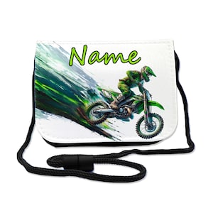 Kinder Brustbeutel mit Name / Motocross / Klettverschluss Schnur Klarsichtfach / personalisierbar / Geldbörse zum Umhängen