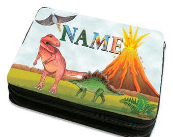Pencil case personalized e.g. B. with name including content motif Dino