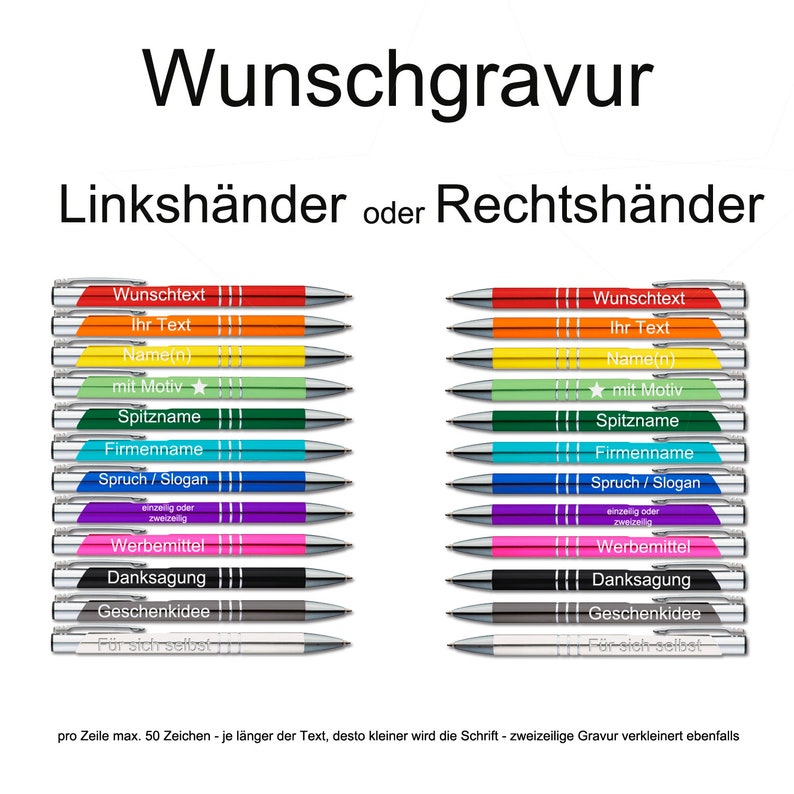 Kugelschreiber personalisiert Metall Kugelschreiber mit Gravur ab 1 Stück 12 versch. Farben Rechtshänder oder Linkshänder Ersatzmiene Bild 5