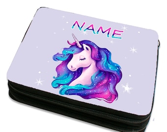 Pencil case personalized e.g. B. with name including content motif Galaxy Unicorn