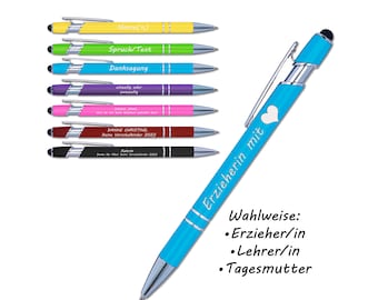 Farewell gift for educator with heart | Gift for teacher | Gift idea for childminder | Ballpoint pen with engraving | Soft touch | Thank you names