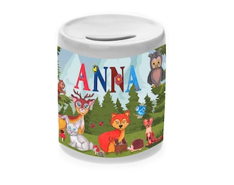Money box motif forest animals with name / personalizable / money box / piggy bank