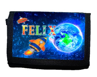 Children's wallet with name / rocket / wallet / customizable / UFO / space / earth