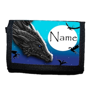 Kinder Geldbörse mit Name /  Drachenland / Personalisierbar / Drache / Mond