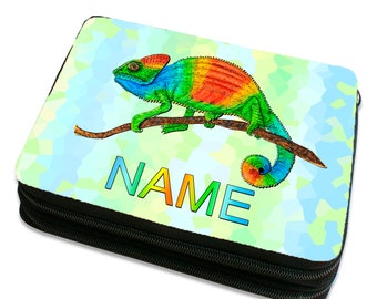Pencil case personalized e.g. B. with name including content motif chameleon