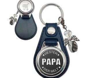 Personalized keychain with guardian angel | Best WISH TEXT in the world | Faux leather with shopping cart releaser | Father's Day gift
