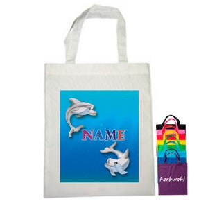Stoffbeutel personalisiert | Tasche Delfin mit Name | personalisierbar | Einkaufstasche | Flötentasche | Wechselkleidung