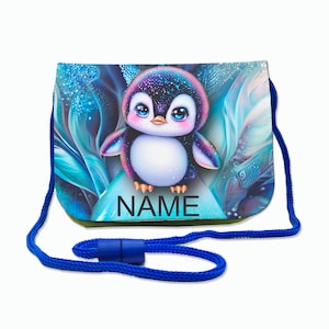 Kinder Brustbeutel mit Name / Pinguin / Klettverschluss Schnur Klarsichtfach / personalisierbar / Geldbörse zum Umhängen / Geldbeutel