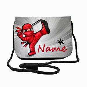 Kinder Brustbeutel mit Name / Ninja / Klettverschluss Schnur Klarsichtfach / personalisierbar / Geldbörse zum Umhängen / Geldbeutel