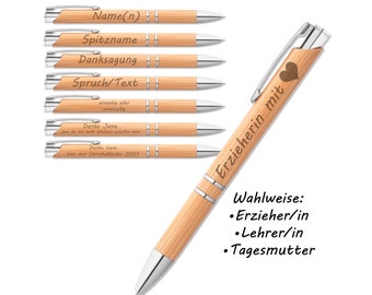 Farewell gift for a kindergarten teacher with heart | Gift for a teacher | Gift idea for a childminder | Wooden ballpoint pen with engraving | Bamboo