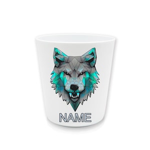 Wolf Zahnputzbecher Kunststoff m. Name | Kinder Trinkbecher personalisiert | Zähneputzen | Kinderbecher | Kunststoffbecher BPA frei