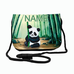 Kinder Brustbeutel mit Name / Panda / Klettverschluss Schnur Klarsichtfach / personalisierbar / Geldbörse zum Umhängen / Geldbeutel