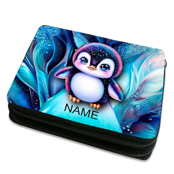 Federmäppchen personalisiert z.B. mit Namen inkl. Inhalt Motiv Pinguin