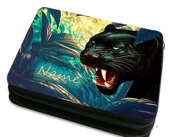 Pencil case personalized e.g. B. with name including content motif panther