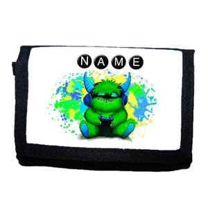 Kinder Geldbörse mit Name / Zocker-Monster / Geldbeutel / Personalisierbar
