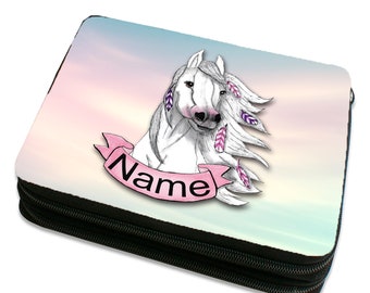 Pencil case personalized e.g. B. with name including content horse motif