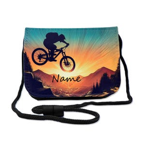 Kinder Brustbeutel mit Name / Fahrrad / Klettverschluss Schnur Klarsichtfach / personalisierbar / Geldbörse zum Umhängen