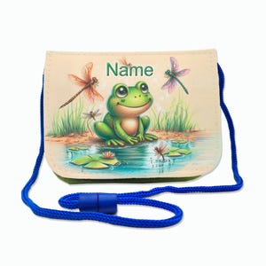 Kinder Brustbeutel mit Name / Frosch / Klettverschluss Schnur Klarsichtfach / personalisierbar / Geldbörse zum Umhängen