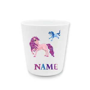 Pony Zahnputzbecher Kunststoff mit Namen | Kinder Trinkbecher personalisiert | Zähneputzen | Kinderbecher | Kunststoffbecher BPA frei