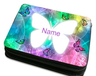 Pencil case personalized e.g. B. with name including content motif butterfly