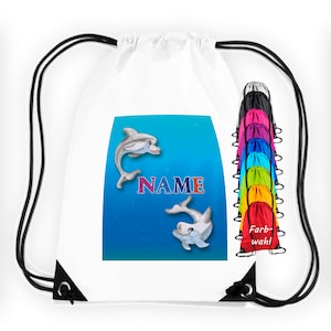 Turnbeutel personalisiert Delfin | Turnbeutel mit Name | verschiedene Farben