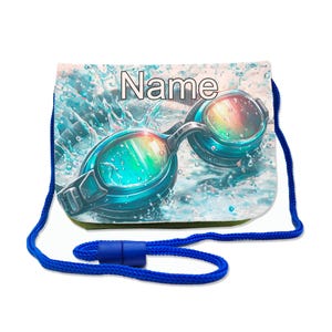 Kinder Brustbeutel mit Name / Schwimmen / Klettverschluss Schnur Klarsichtfach / personalisierbar / Geldbörse zum Umhängen