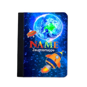 Rakete Zeugnismappe personalisiert | Zeugnismappe Jungen | Zeugnismappe mit Namen | Urkundenmappe Raumschiff