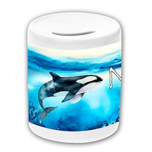 Spardose Motiv Orca mit Name / personalisierbar / Sparbüchse / Sparschwein