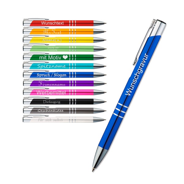 Personalized ballpoint pen | Metal ballpoint pen with engraving from 1 piece | 12 different colors | Right-handed or left-handed | Refill