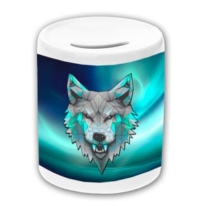 Spardose Motiv Wolf mit Name / personalisierbar / Sparbüchse / Sparschwein