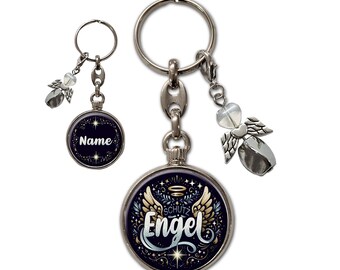 Personalized keychain with guardian angel | with custom text on the back
