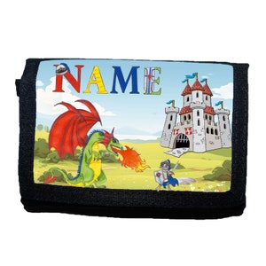 Kinder Geldbörse mit Name / Ritter / Geldbeutel / Personalisierbar / Drache / Burg